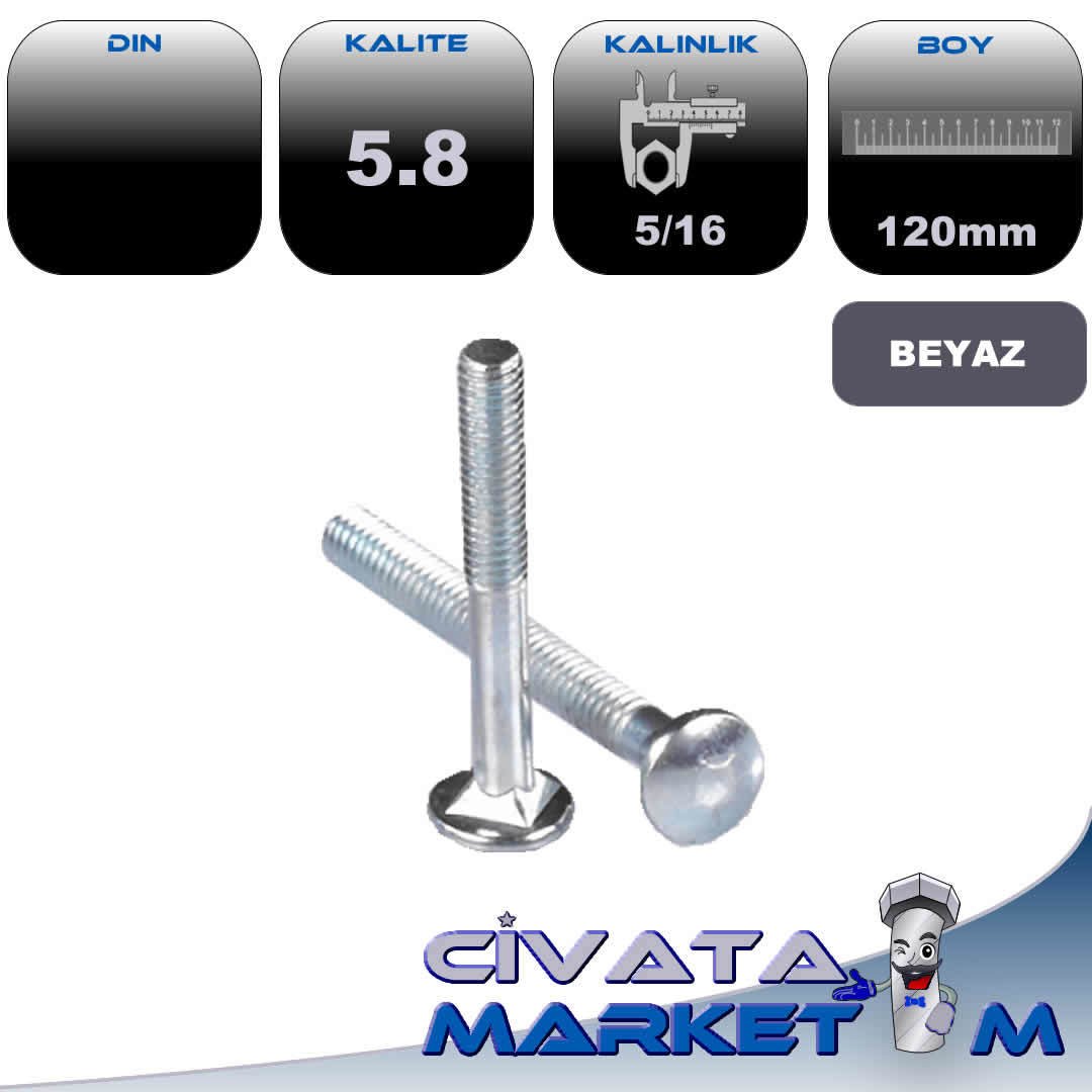 5/16X120 Y.B KASA CİVATASI BEYAZ 5,8 (KG)