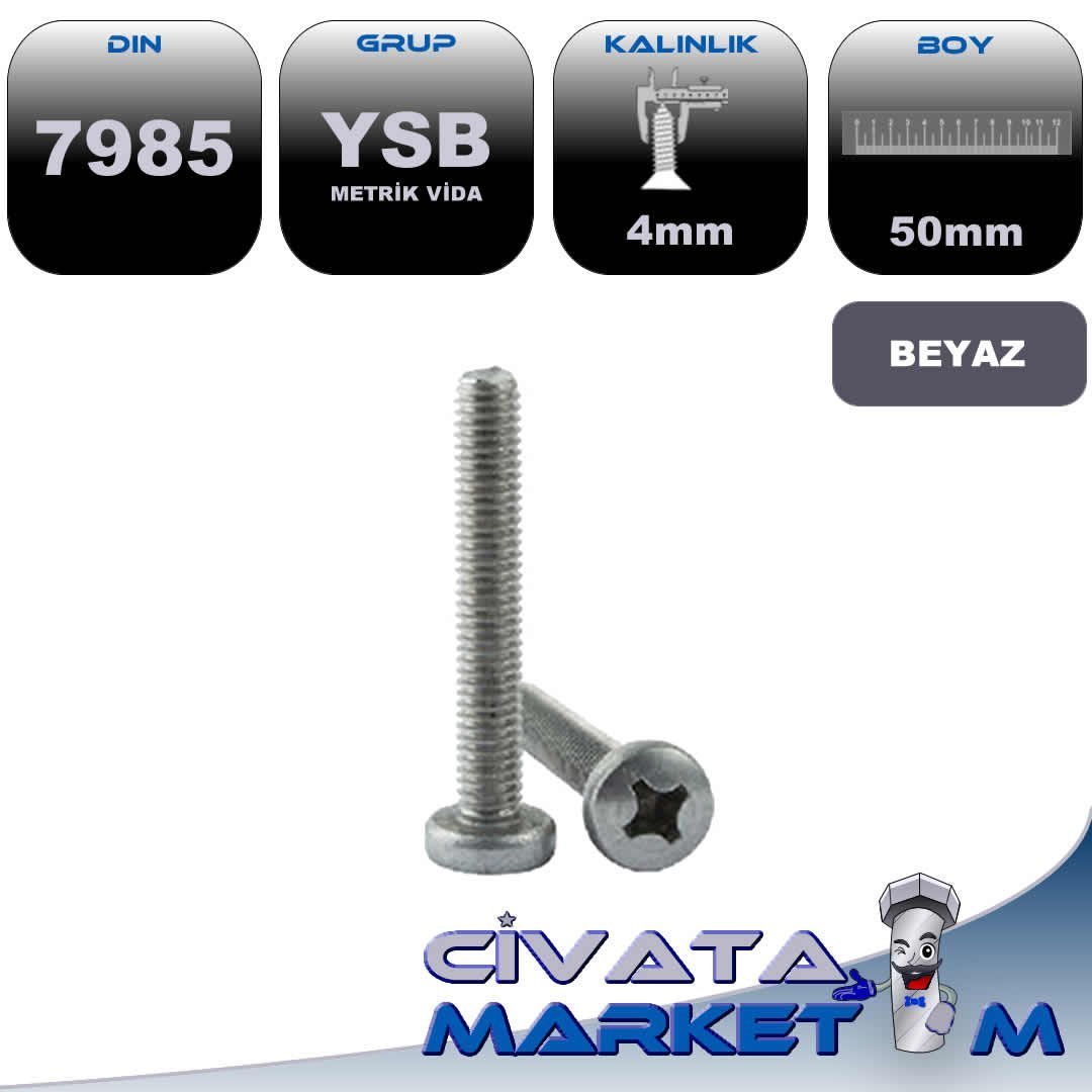 M4x50 YSB METRİK VİDA DIN7985 BYZ