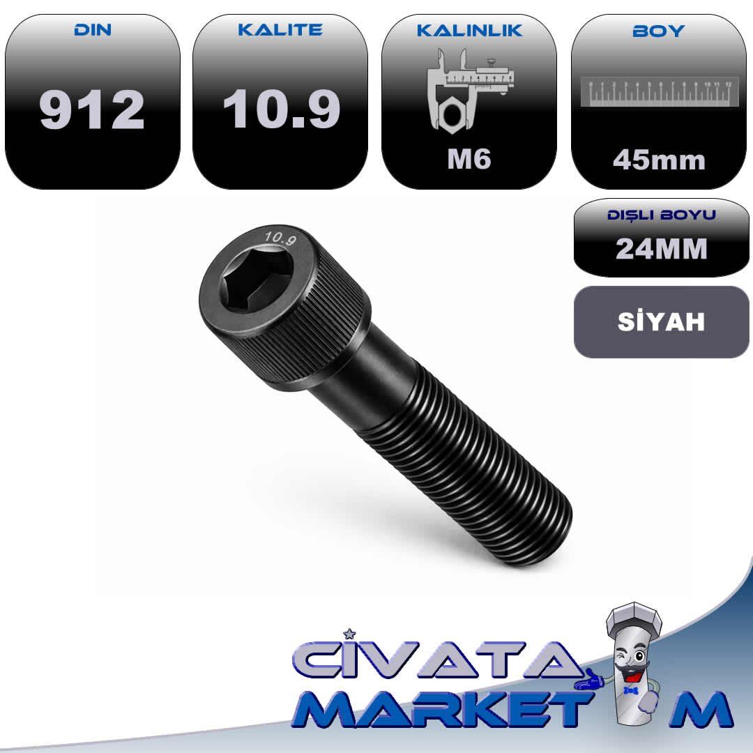 M6x45 İmbus Cıvata DIN912 10.9