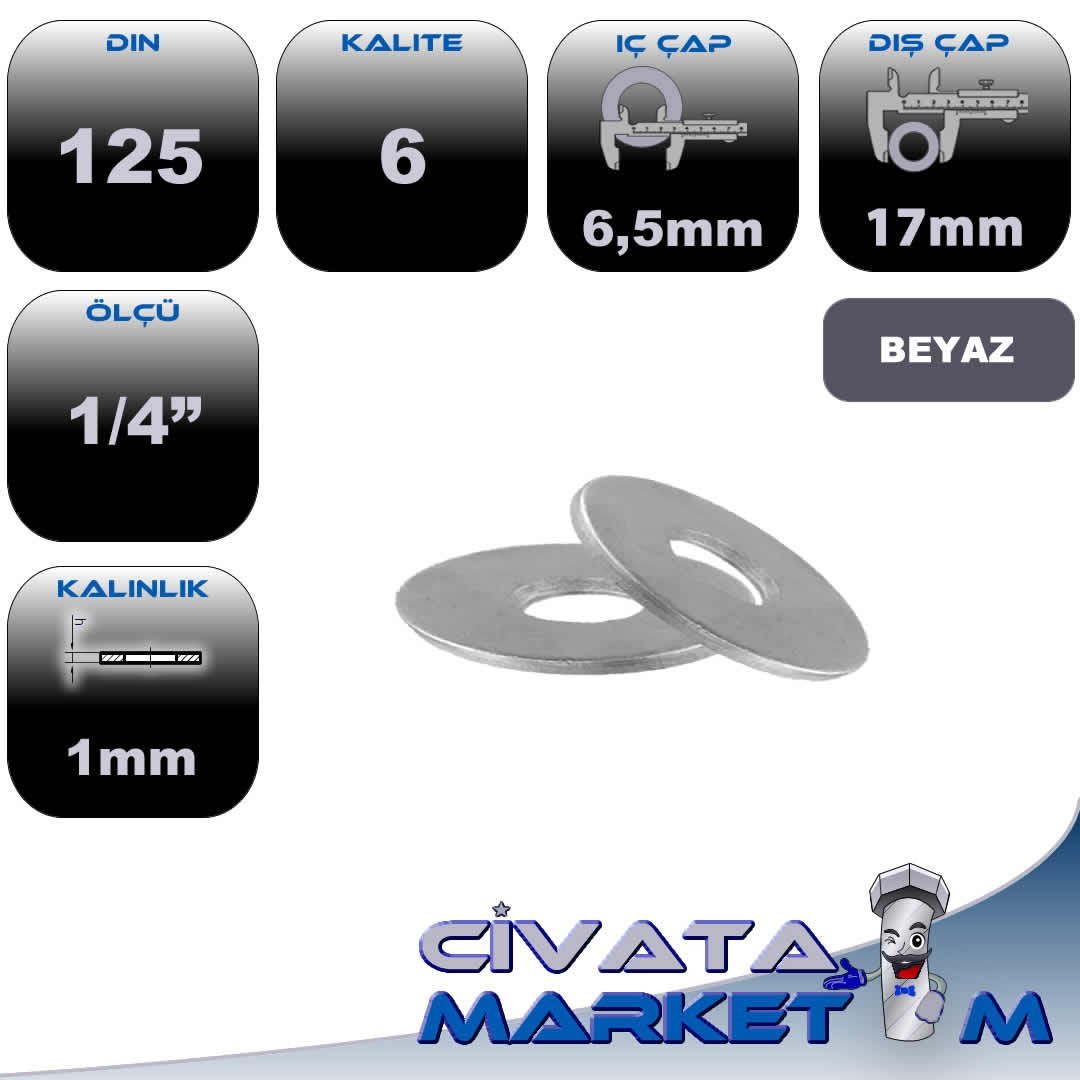 1/4'' İNCH DÜZ PUL GALV. DIN125