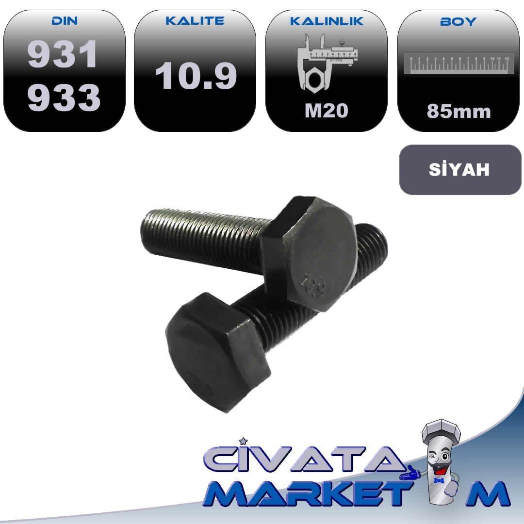 M20*85 ANAHTAR BAŞ CİVATA DIN 931-933 10,9