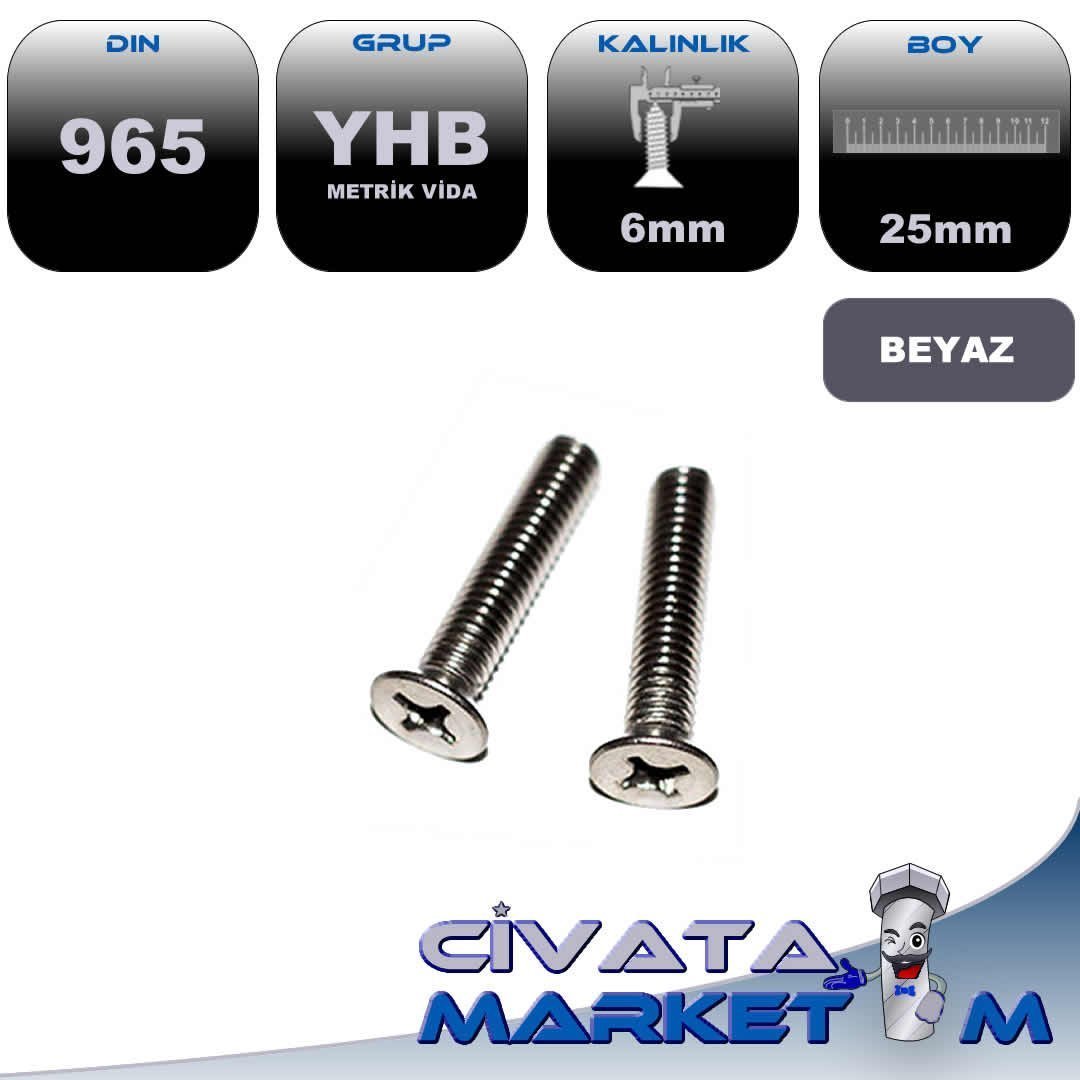 M6x25 YHB METRİK VİDA DIN965 BYZ