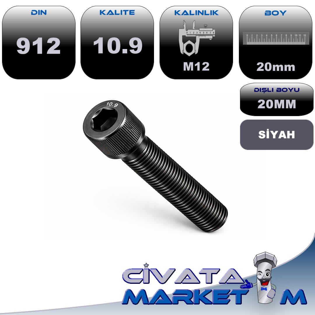 M12x20 İmbus Cıvata DIN912 10.9