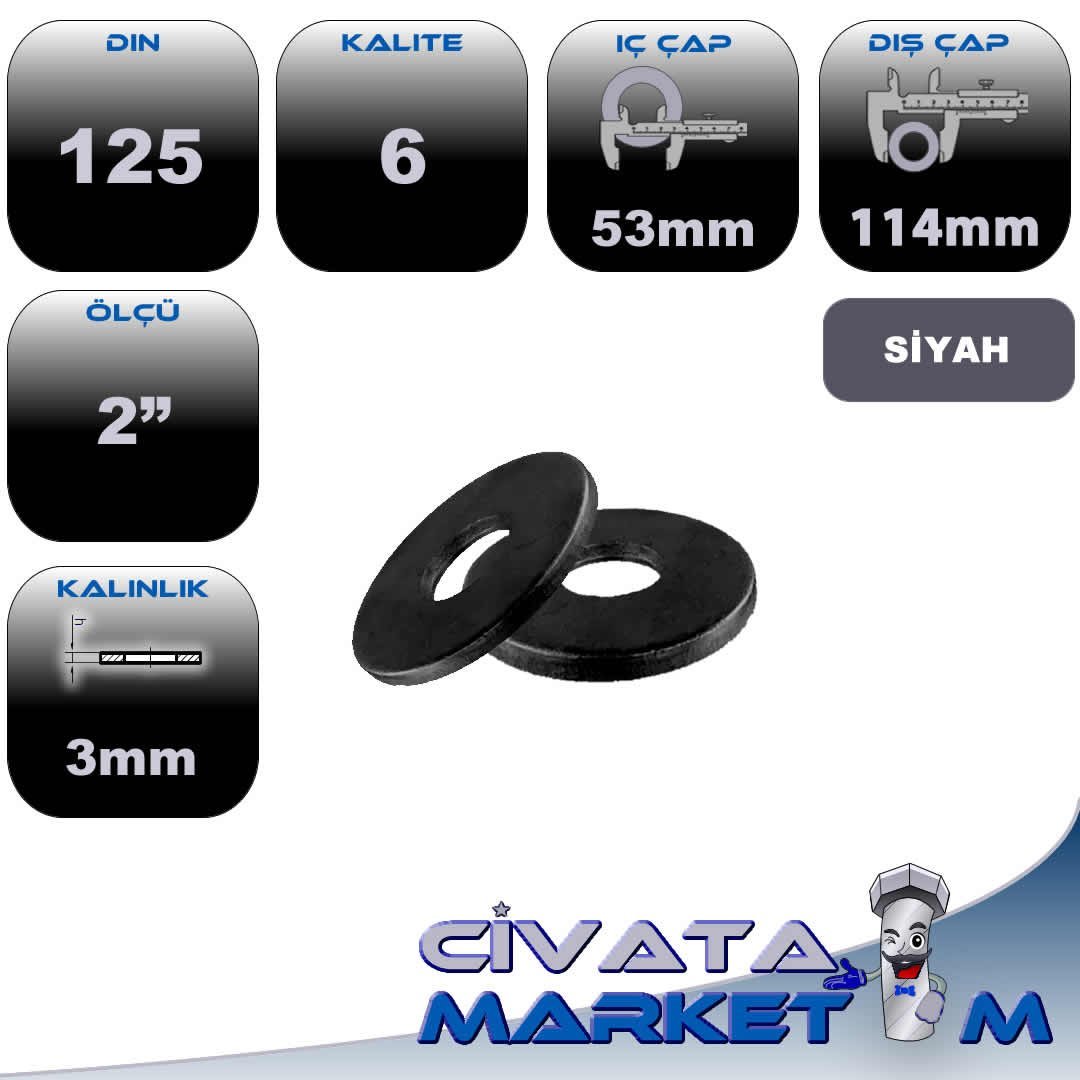 2'' İNCH KALIN DÜZ PUL SİYAH DIN125