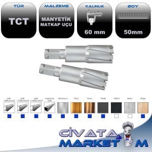 TCT ELMAS MANYETİK MATKAP UCU  60.0 X 50 mm