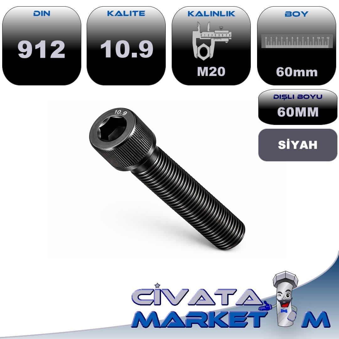M20x60 İmbus Cıvata DIN912 10.9
