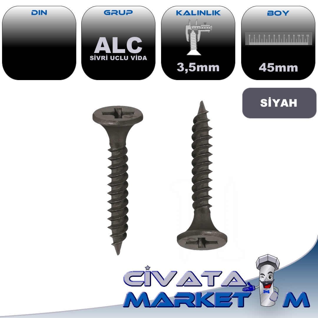 3,5x45 ALÇIPAN SİVRİ UCLU VİDA SYH
